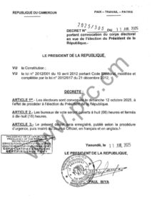 Présidentielle camerounaise 2025 : Paul Biya convoque le corps électoral 